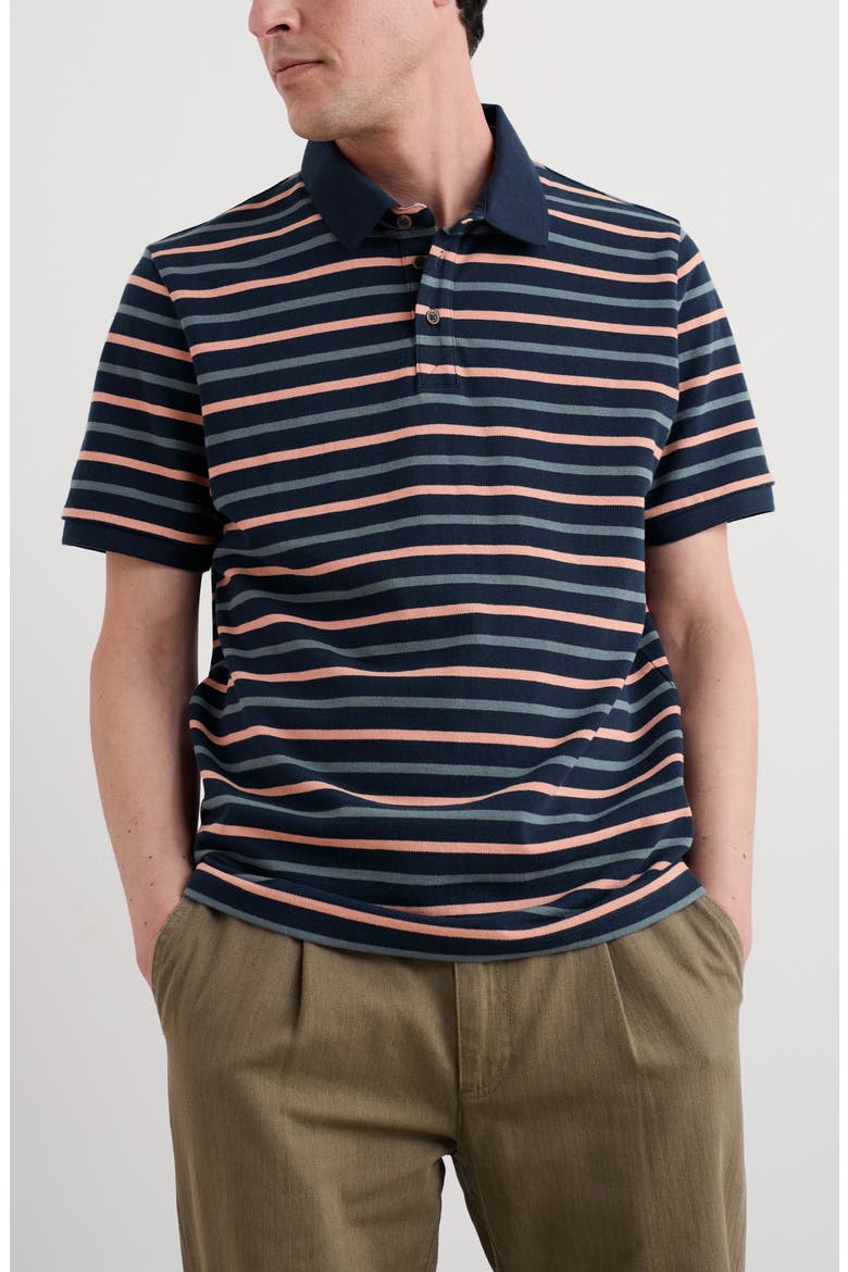 Balefire Stripe Organic Cotton Piqué Polo, Main, color, DUET BRETON MARITIME PINK
