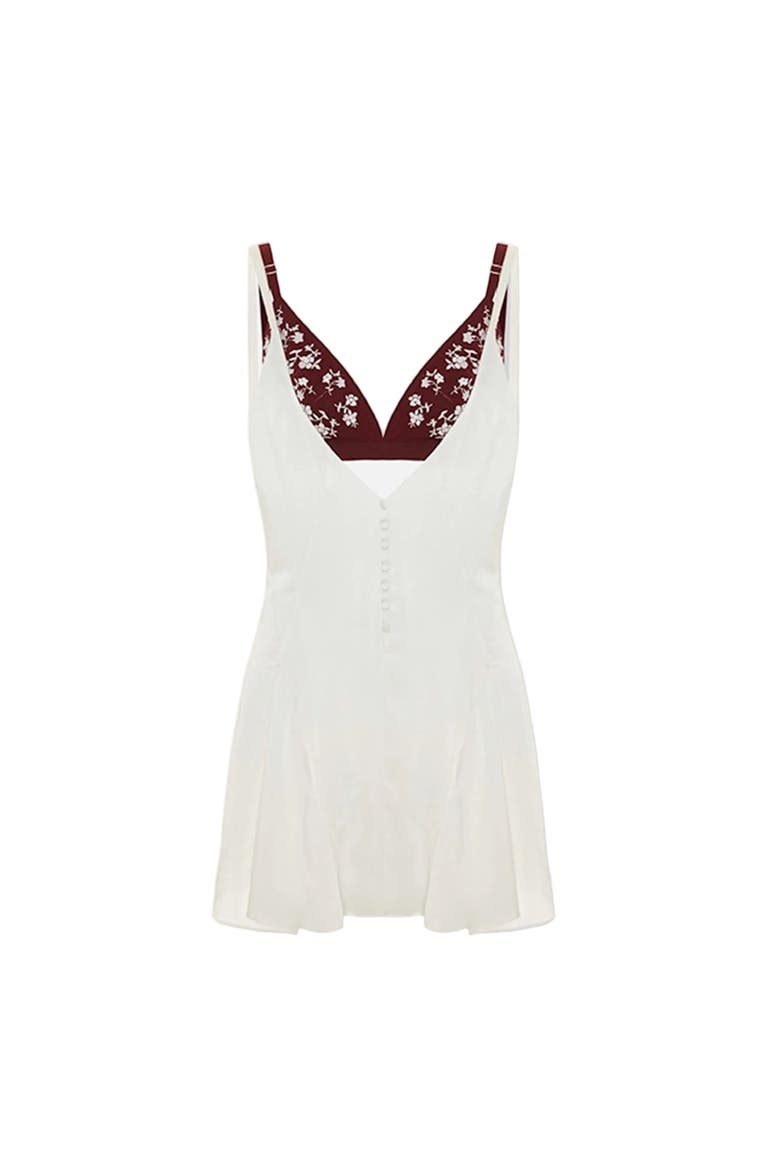 The Broderie Anglaise Edit Satin Dress With Embroidered Bra Panel, Main, color, white