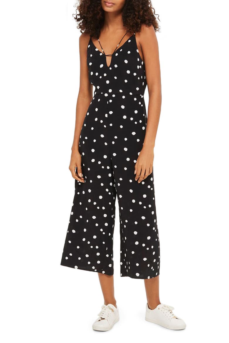 Spot Strappy Culotte Jumpsuit, Main, color, BLACK MULTI