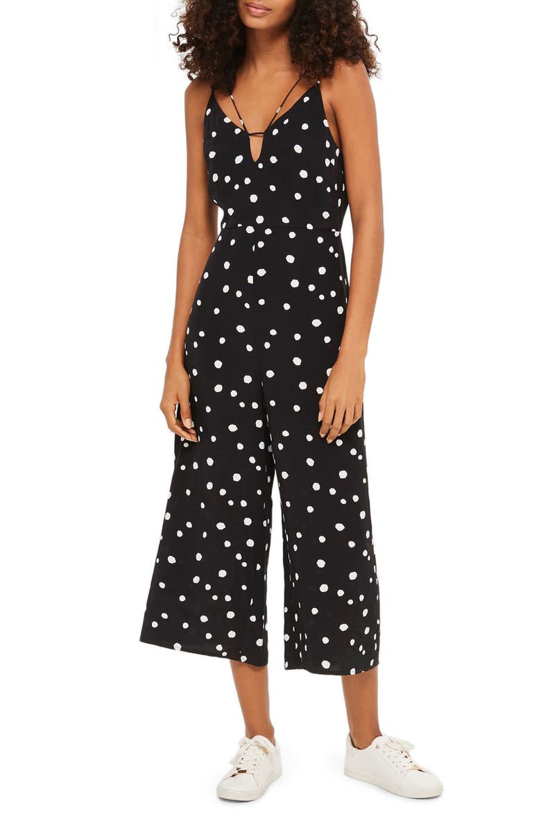 Topshop Spot Strappy Culotte Jumpsuit, Main, color, 