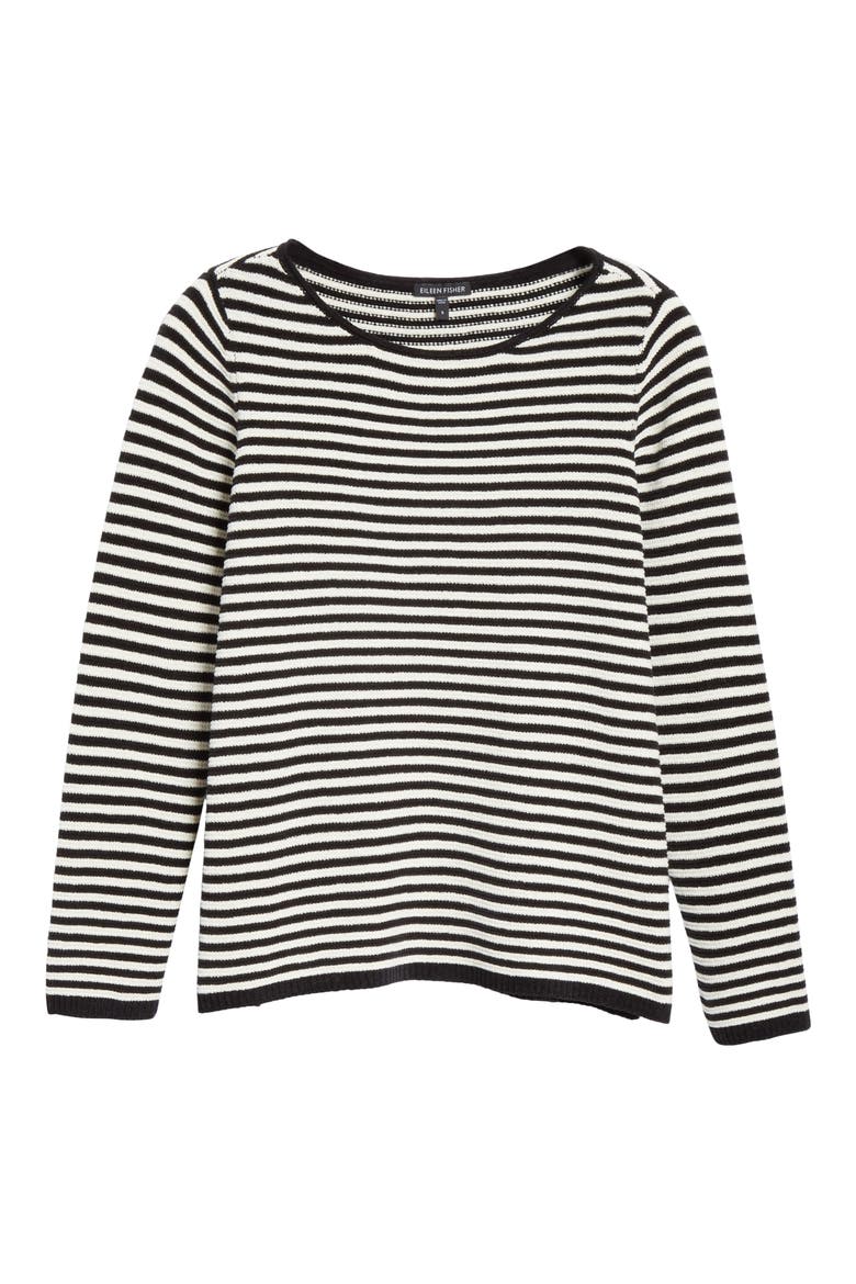 Stripe Organic Cotton Chenille Sweater, Alternate, color, SOFT WHITE/ BLACK