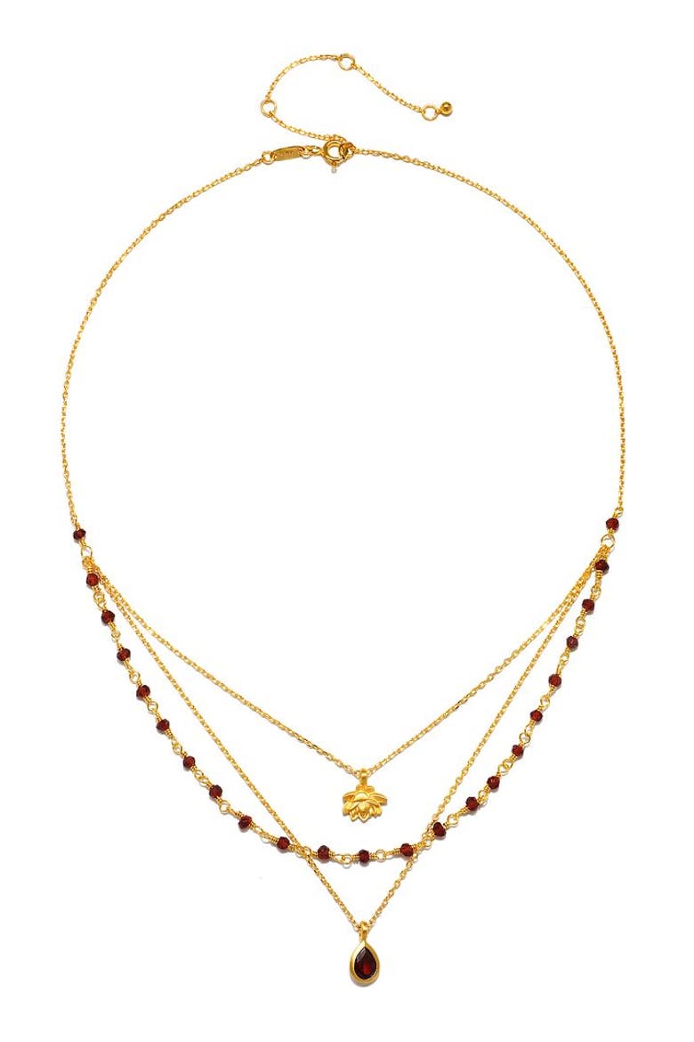 Embrace Change Garnet Lotus Triple Necklace, Alternate, color, Red