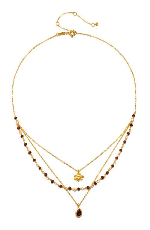 Satya Jewelry Embrace Change Garnet Lotus Triple Necklace In Brown