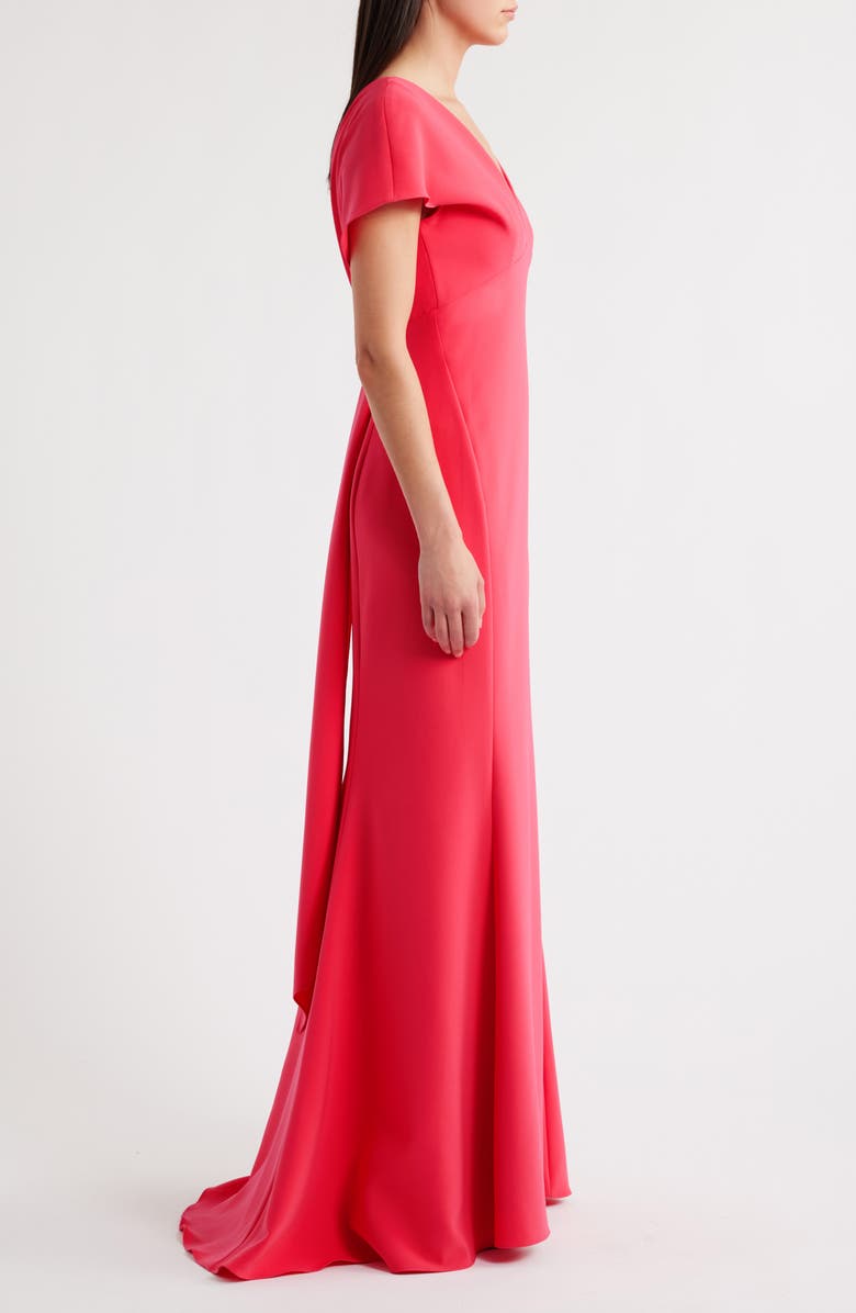 Amsale Flutter Sleeve Crepe Gown, Alternate, color, Coral