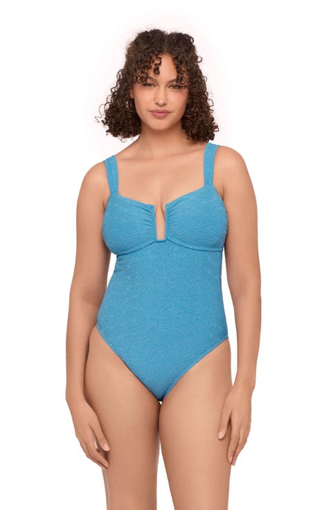Smoothing and Sculpting Basket Weave Sweetheart U-Wire One-Piece Swimsuit