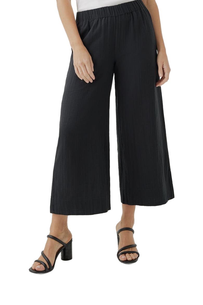 Organic Coastal Double Gauze Wide Leg Pant, Alternate, color, Black