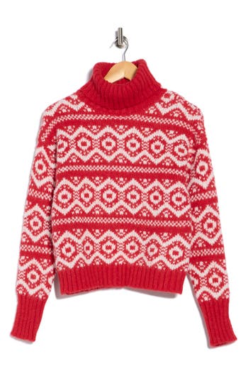 Joseph A Fair Isle Turtleneck Sweater In Red
