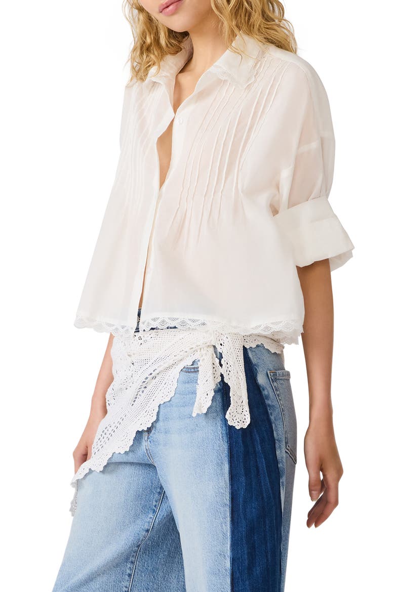 Delphi Lace & Pleat Detail Cotton Button-Up Shirt, Alternate, color, ANTIQUE