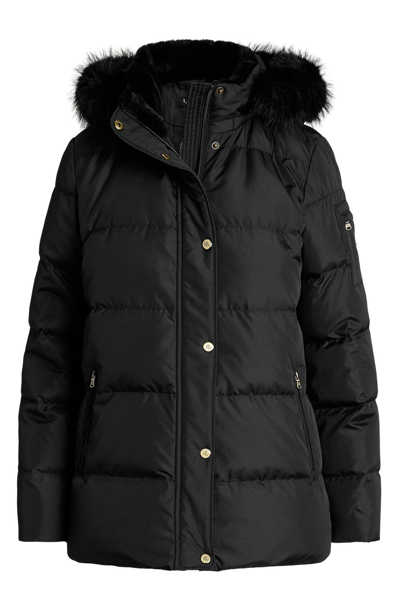 Lauren Ralph Lauren Icon Short Puffer Jacket with Faux Fur Trim (Women ...