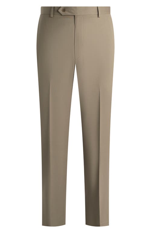 Samuelsohn Flat Front Straight Leg Wool Dress Pants In Taupe