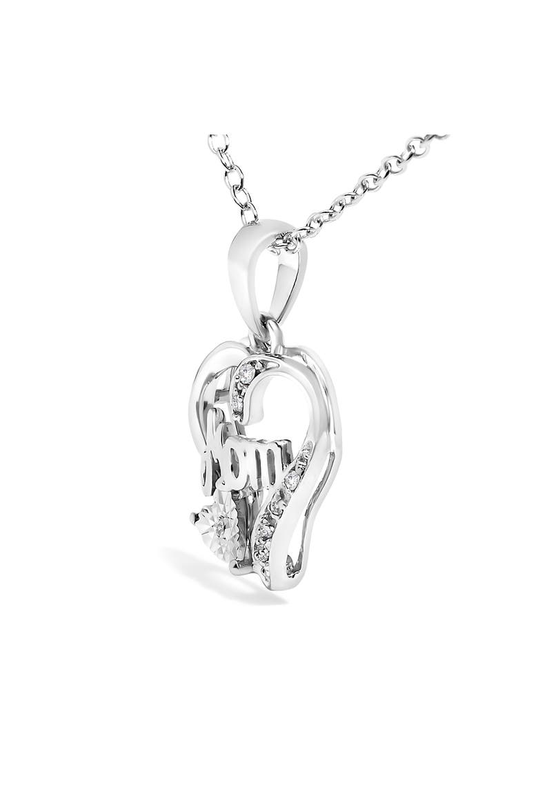 Silver Diamond Accent Mom with Heart Pendant Necklace  Inches, Alternate, color, White