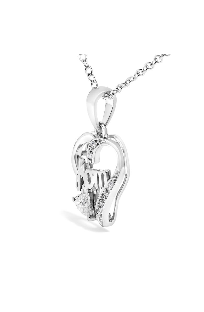 Haus of Brilliance Silver Diamond Accent Mom with Heart Pendant Necklace Inches, Alternate, color, White