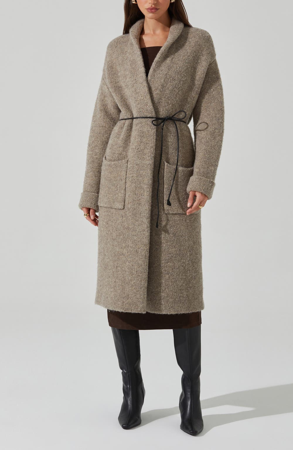 Noor Long Cardigan, color, TAUPE