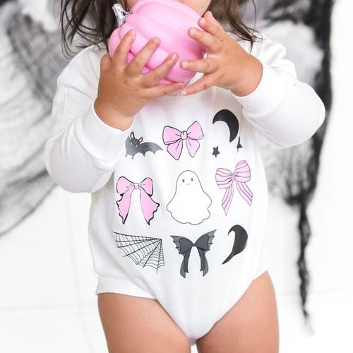 Sweet Wink Spooky Bow Halloween Long Sleeve Romper In White