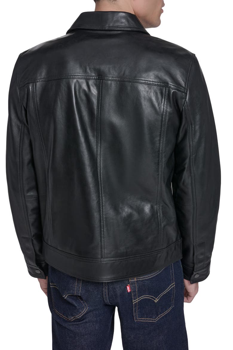 Leather Trucker Jacket, Alternate, color, BLACK