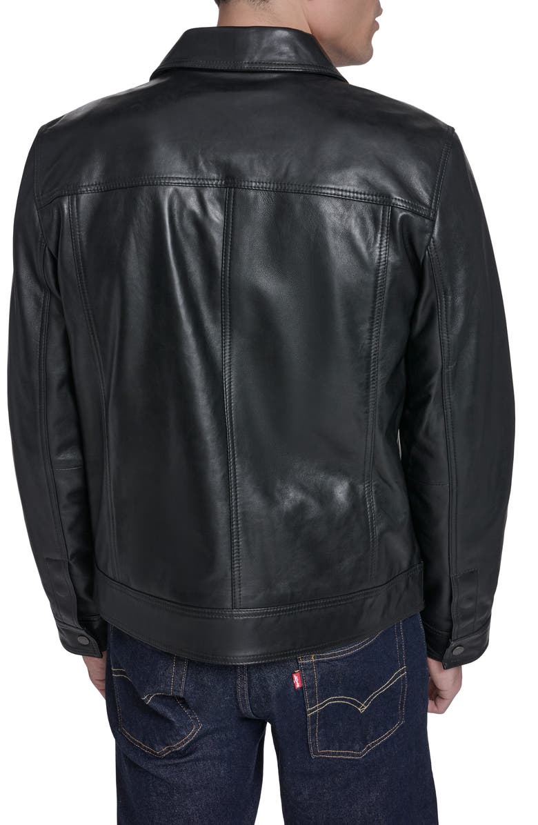 Cole Haan Leather Trucker Jacket, Alternate, color, Black