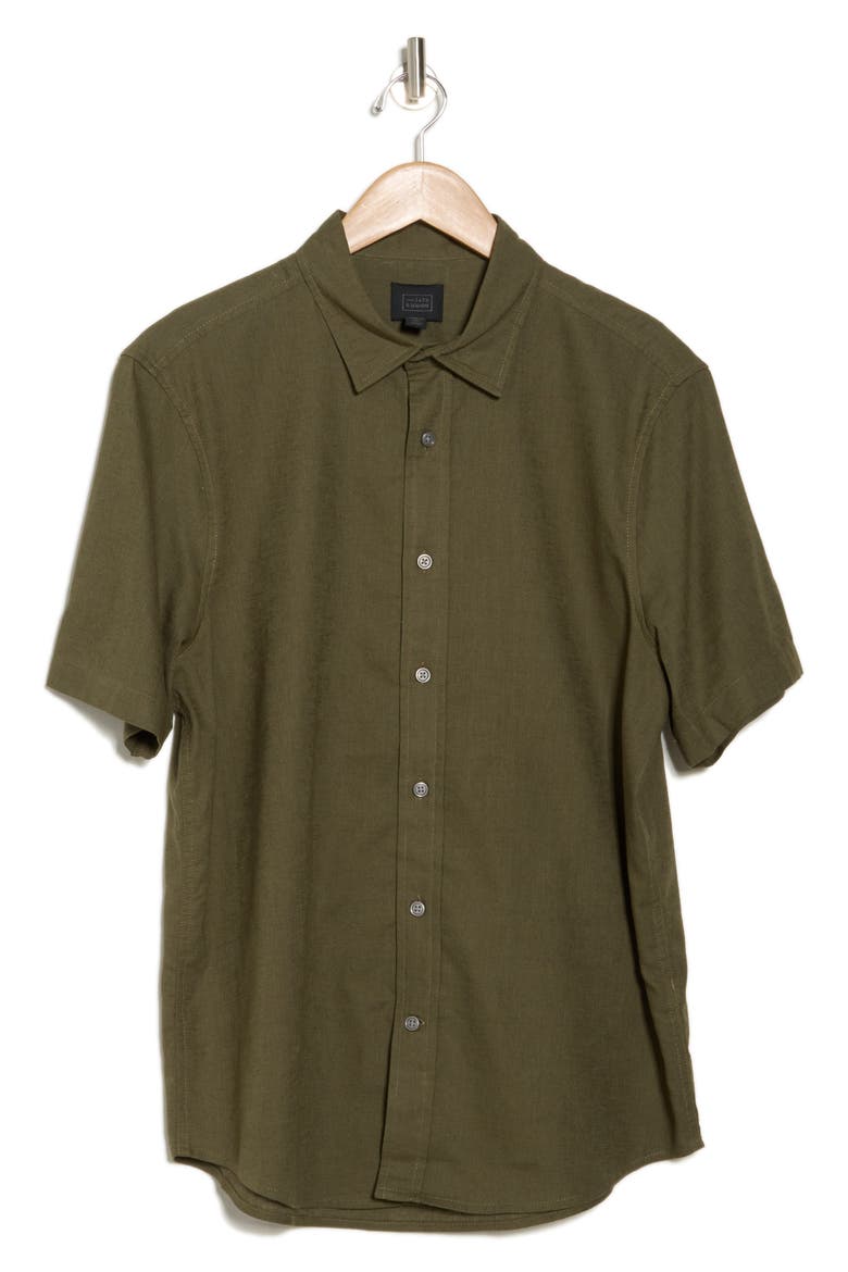 Linen & Cotton Short Sleeve Button-Up Shirt, Alternate, color, OLIVE NIGHT