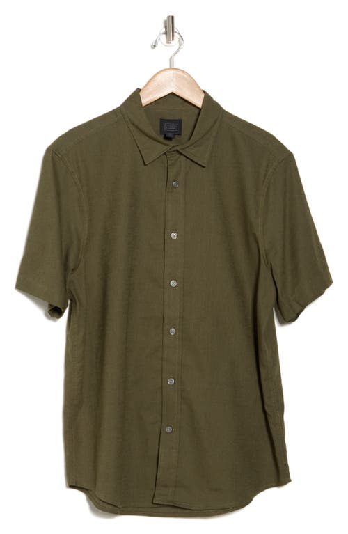14th & Union Linen & Cotton Short Sleeve Button-up Shirt In Olive Night