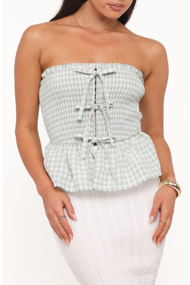 Carina Smocked Bow Strapless Top, Main, color, MINT