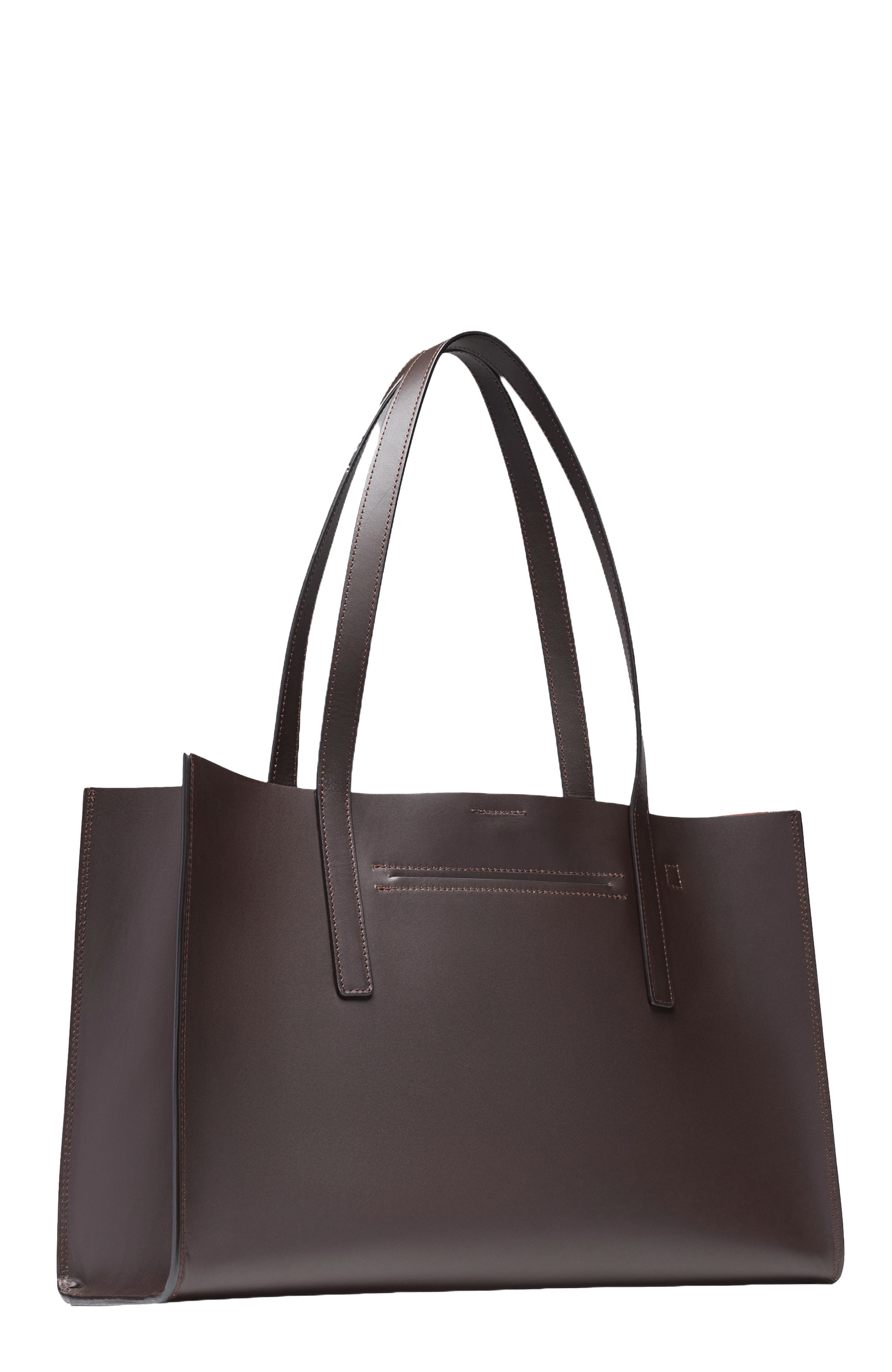 HYER GOODS Luxe Doubleface Leather Laptop Tote Bag, Alternate, color, Dark Chocolate