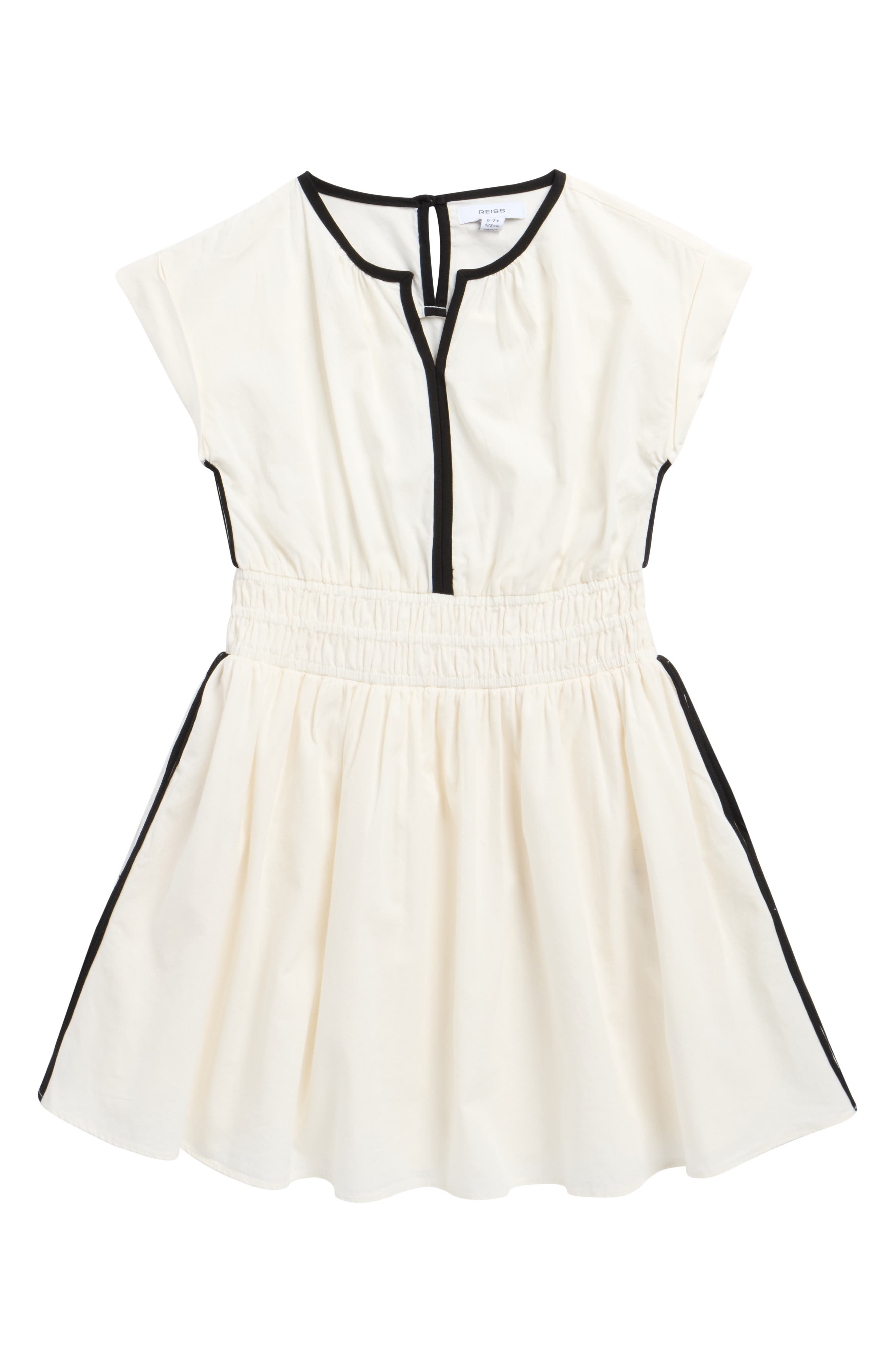 Reiss Kids' Lena Contrast Trim Smocked Waist Cotton Dress