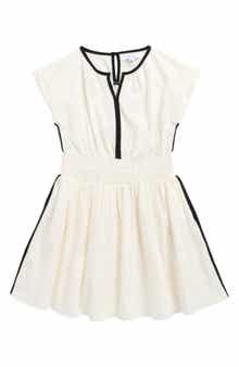 Reiss Kids' Lena Contrast Trim Smocked Waist Cotton Dress