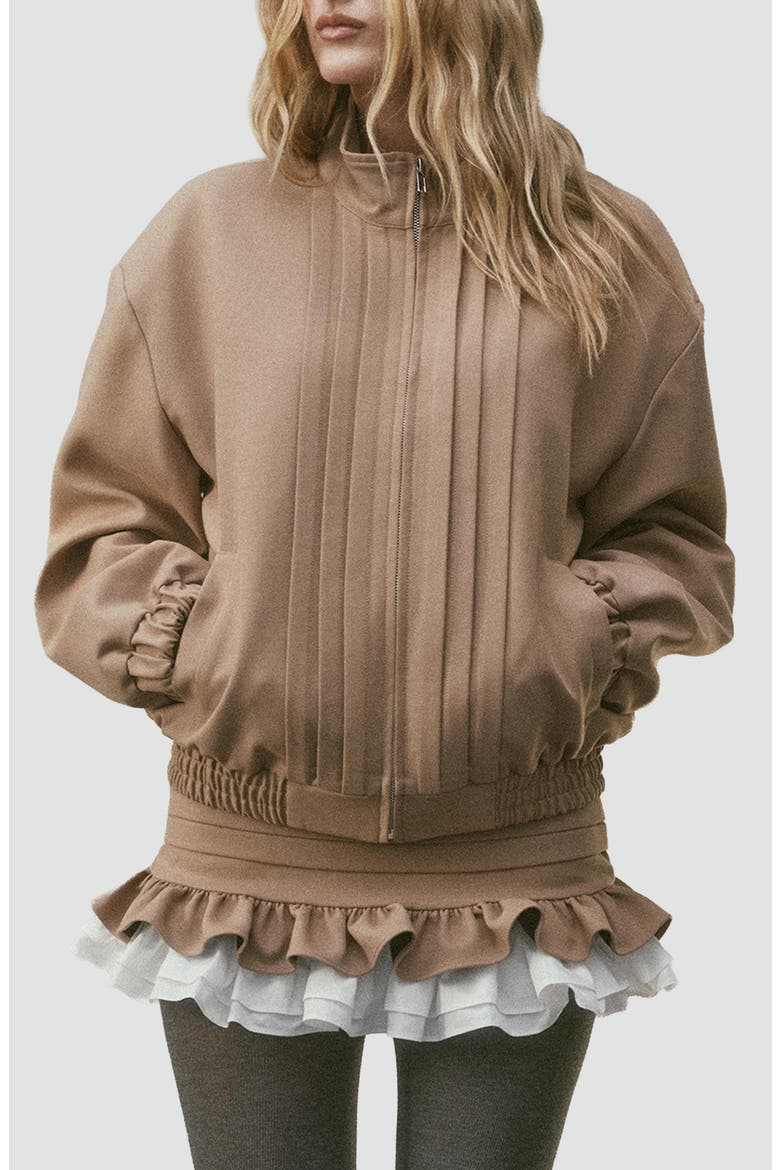 Dahlia Pintuck Bomber Jacket, Main, color, TAN