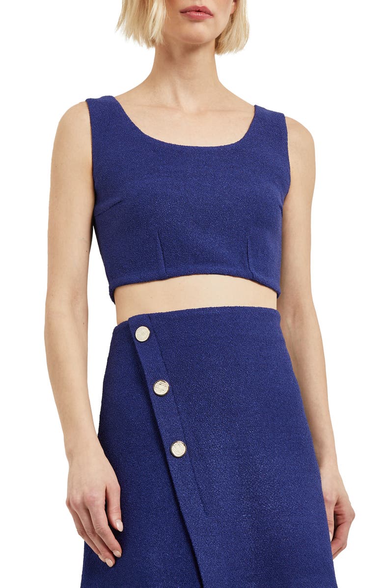 Misook Sleeveless Bouclé Crop Top, Main, color, Starry Night Blue