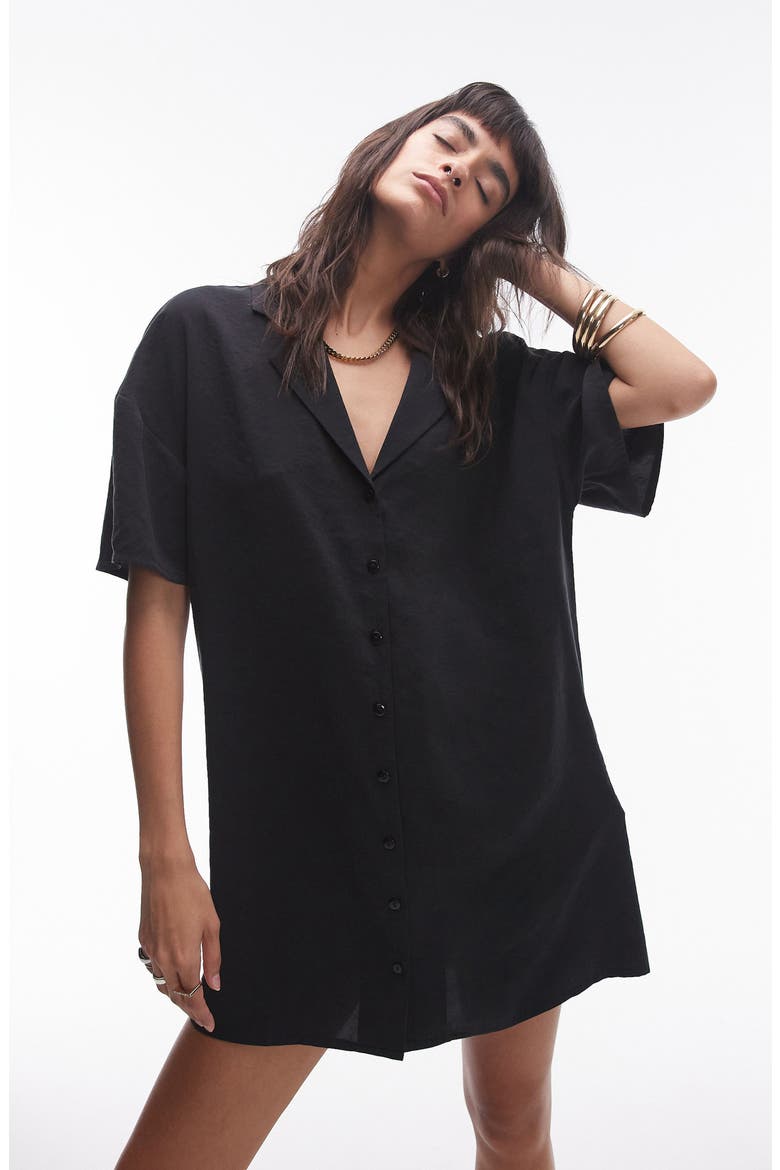 Boxy Mini Shirtdress, Alternate, color, BLACK