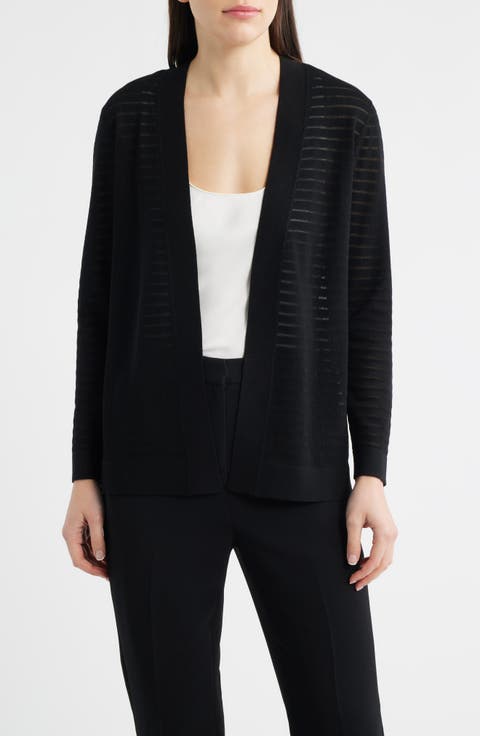 Sheer Stripe Open Front Cardigan (Regular & Petite)