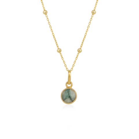 Sterling Silver Natural Circle Pendant Necklace With Beaded Chain