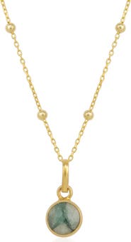 Spero London Sterling Silver Natural Circle Pendant Necklace With Beaded Chain