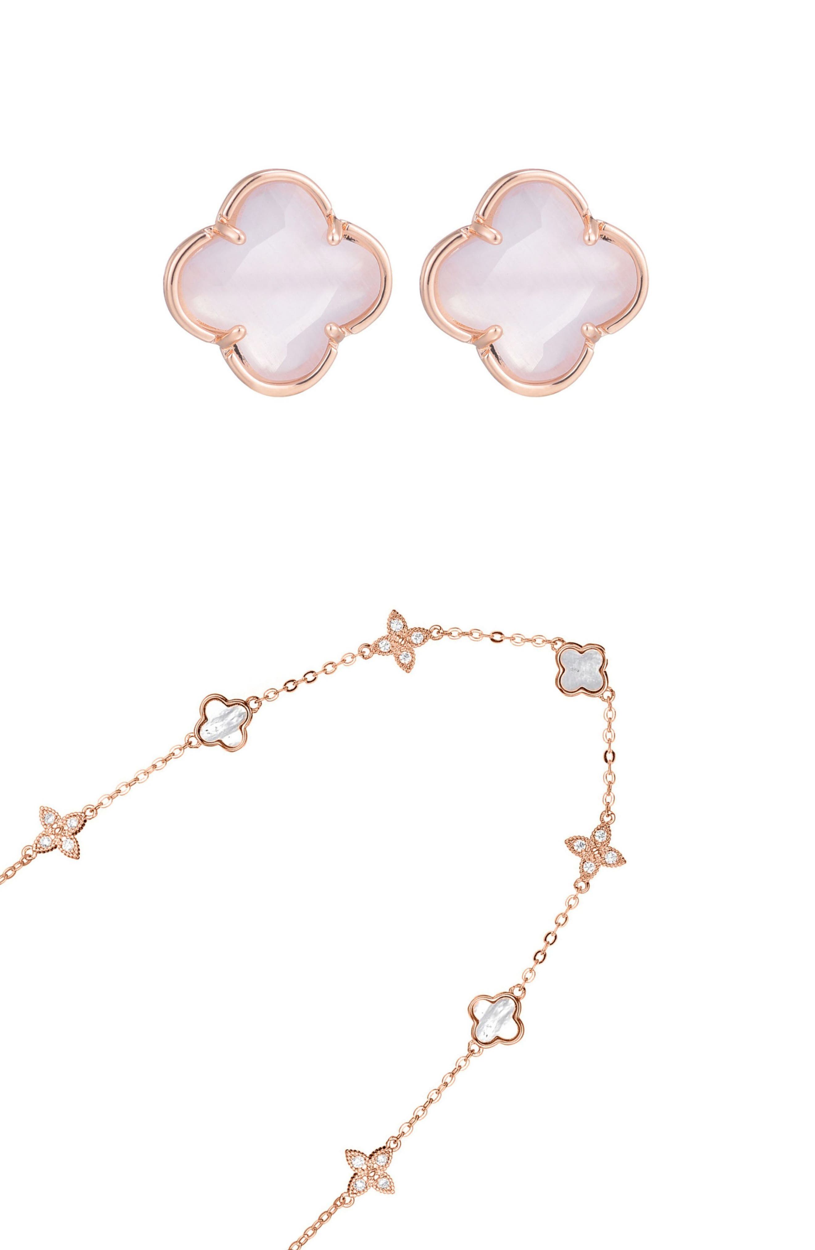 Adornia Clover Stud Earrings & Station Necklace Set