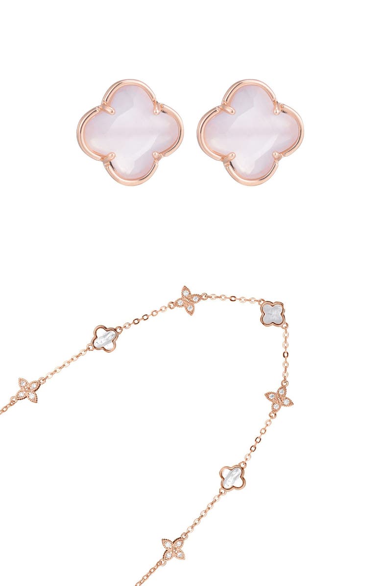 Adornia Clover Stud Earrings & Station Necklace Set, Main, color, Gold