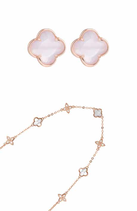 Adornia Clover Stud Earrings & Station Necklace Set