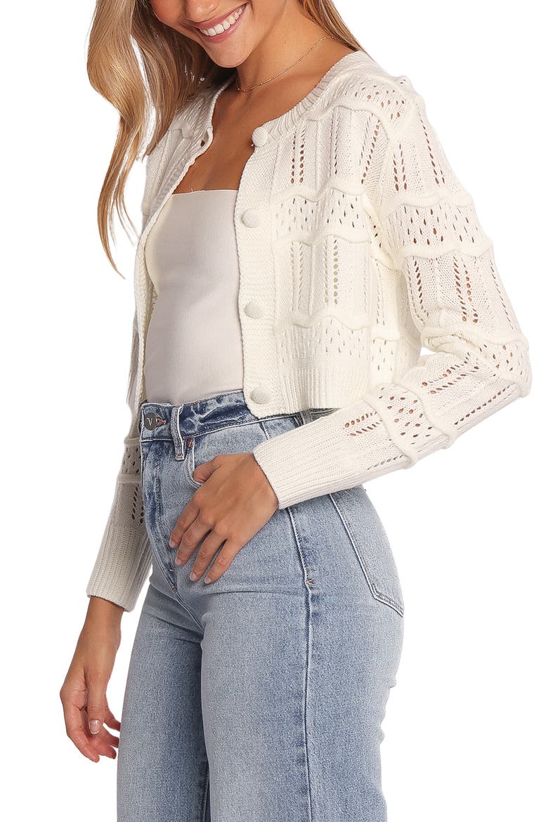 Aidy Pointelle Crop Cardigan, Alternate, color, WHITE