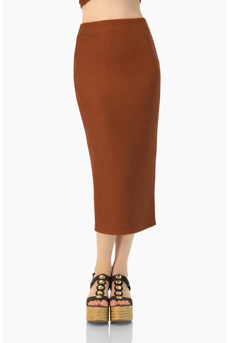 Textured Knit Midi Skirt with Back Slit, Main, color, Brown