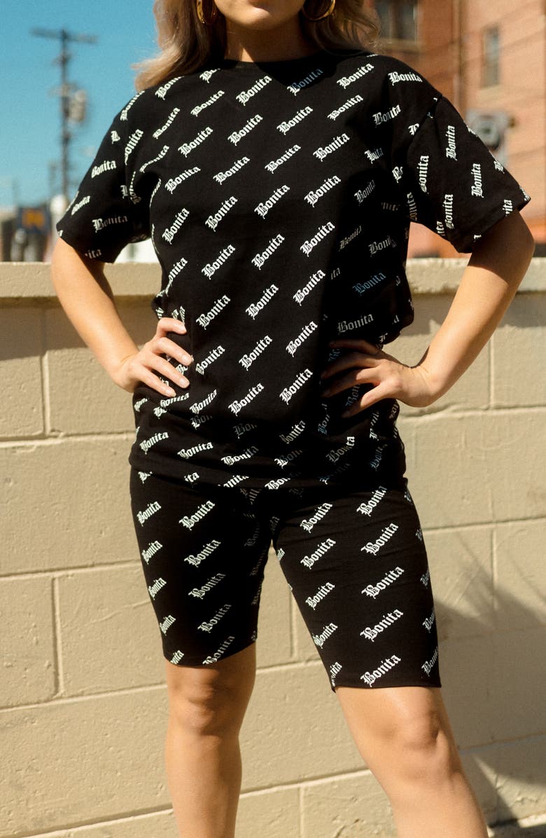 Viva La Bonita Allover Print Bike Shorts, Alternate, color, 