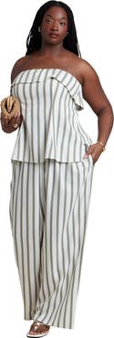 ELOQUII Drawstring Wide Leg Linen Pant
