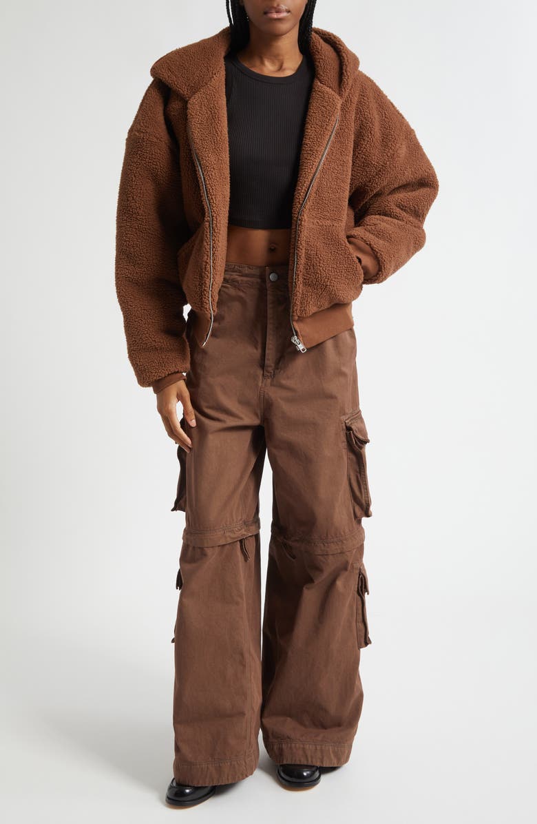 ERL Gender Inclusive Terry Fleece Zip Hoodie, Alternate, color, Brown