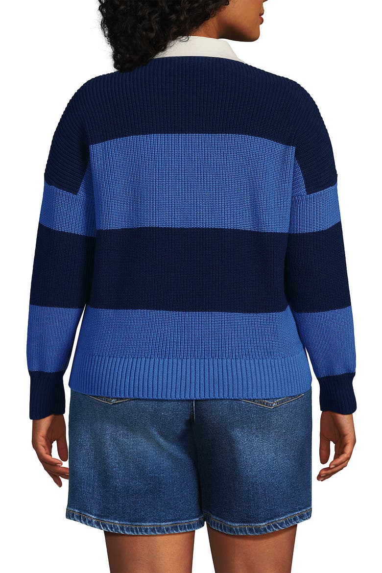 Plus Size Drifter Rugby with Woven Collar Sweater, Alternate, color, Muted Cobalt Blue/Navy Rugby