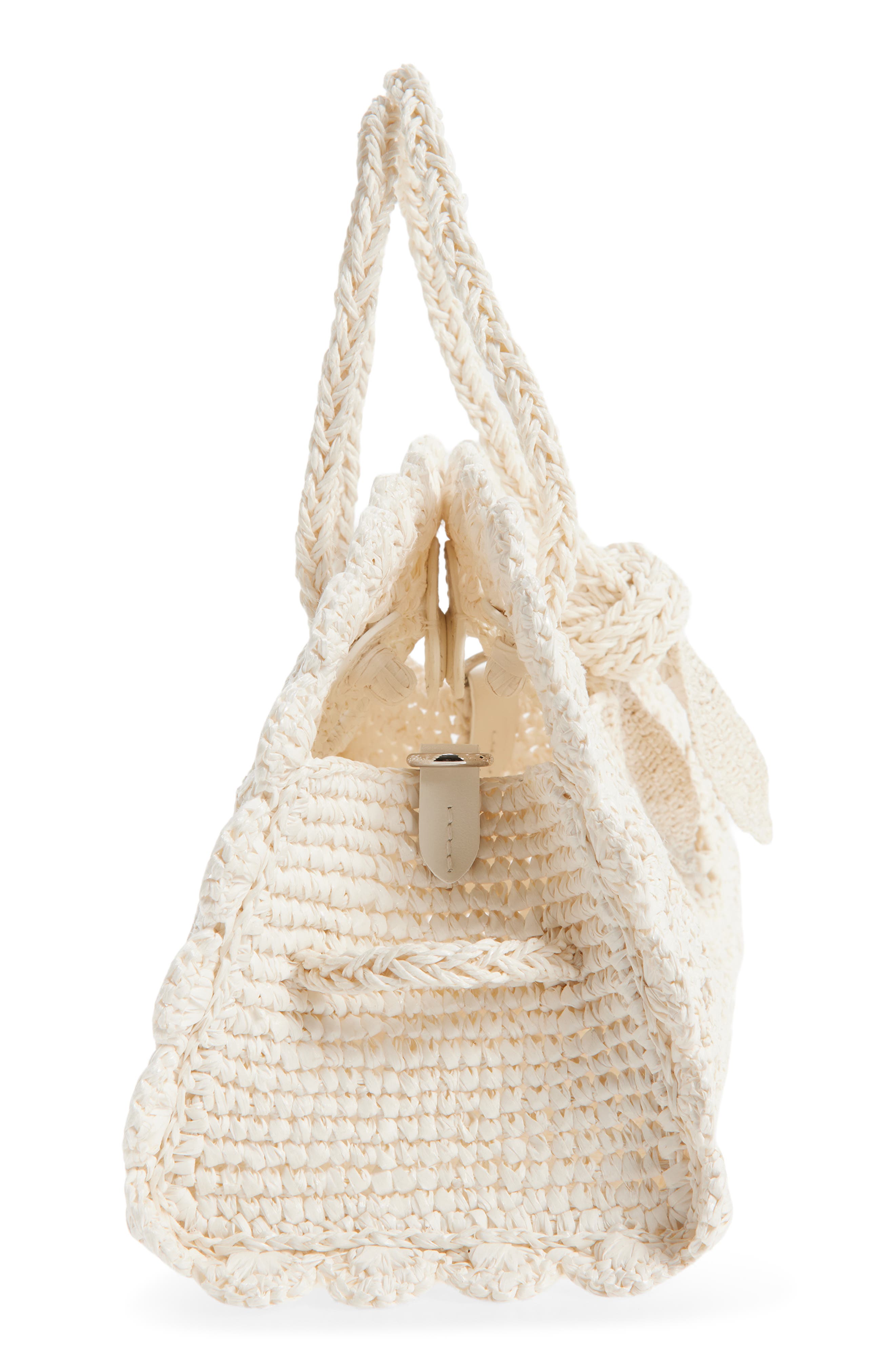 Jacquemus The Small Turismo Crochet Raffia Effect Bowling Bag, Alternate, color, White 100