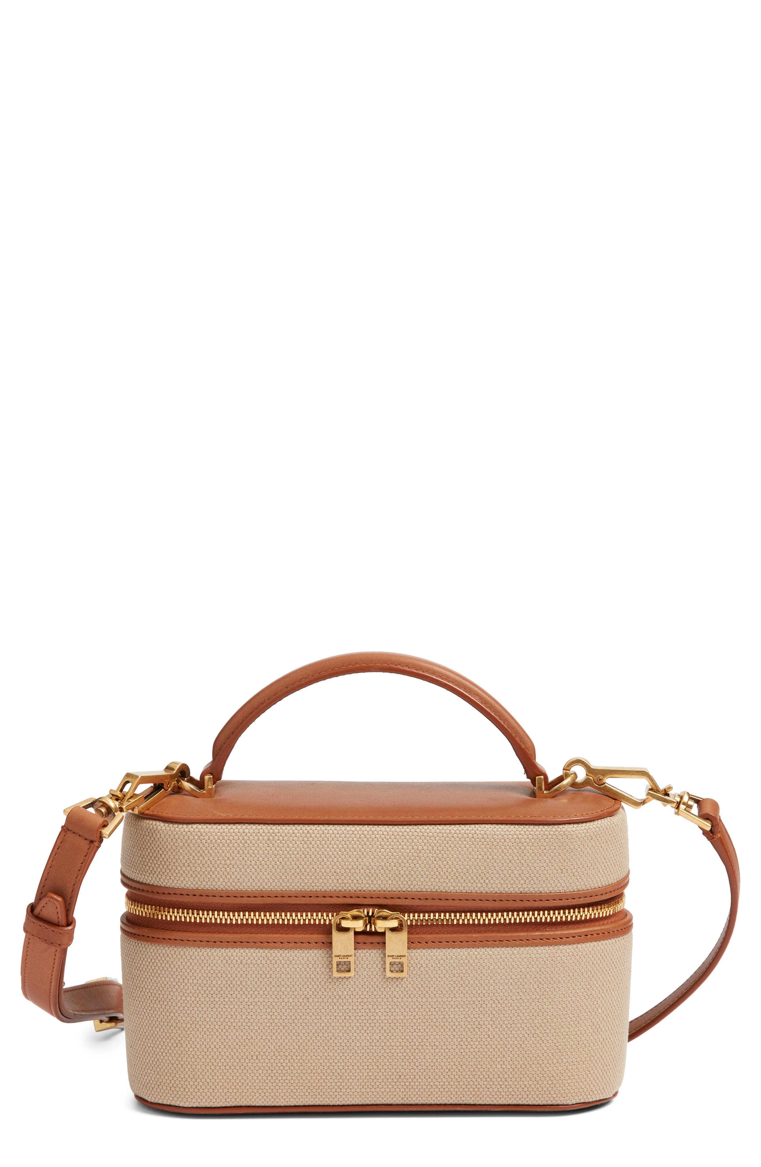 Saint Laurent Gaby Canvas & Leather Vanity Case, Main, color, Desert Dust/ Brick
