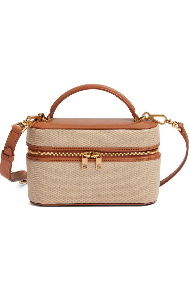 Saint Laurent Gaby Canvas & Leather Vanity Case, Main, color, Desert Dust/ Brick