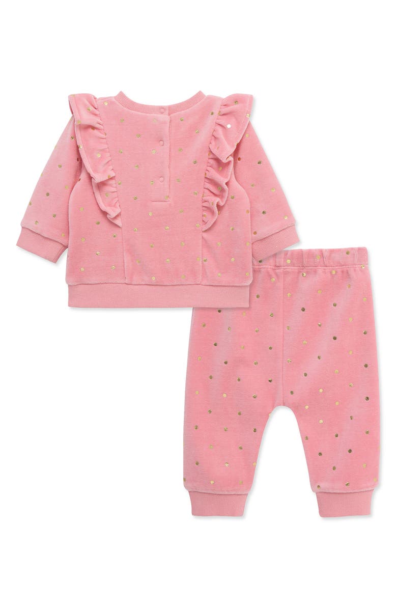 Little Me Velour Ruffle Trim Sweatshirt & Joggers Set, Alternate, color, Pink