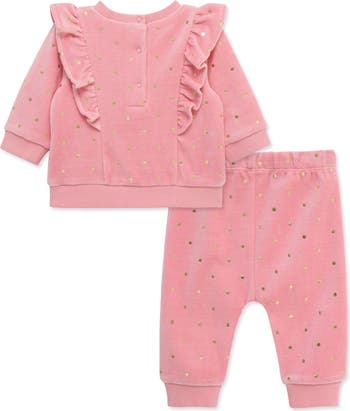 Velour Ruffle Trim Sweatshirt & Joggers Set