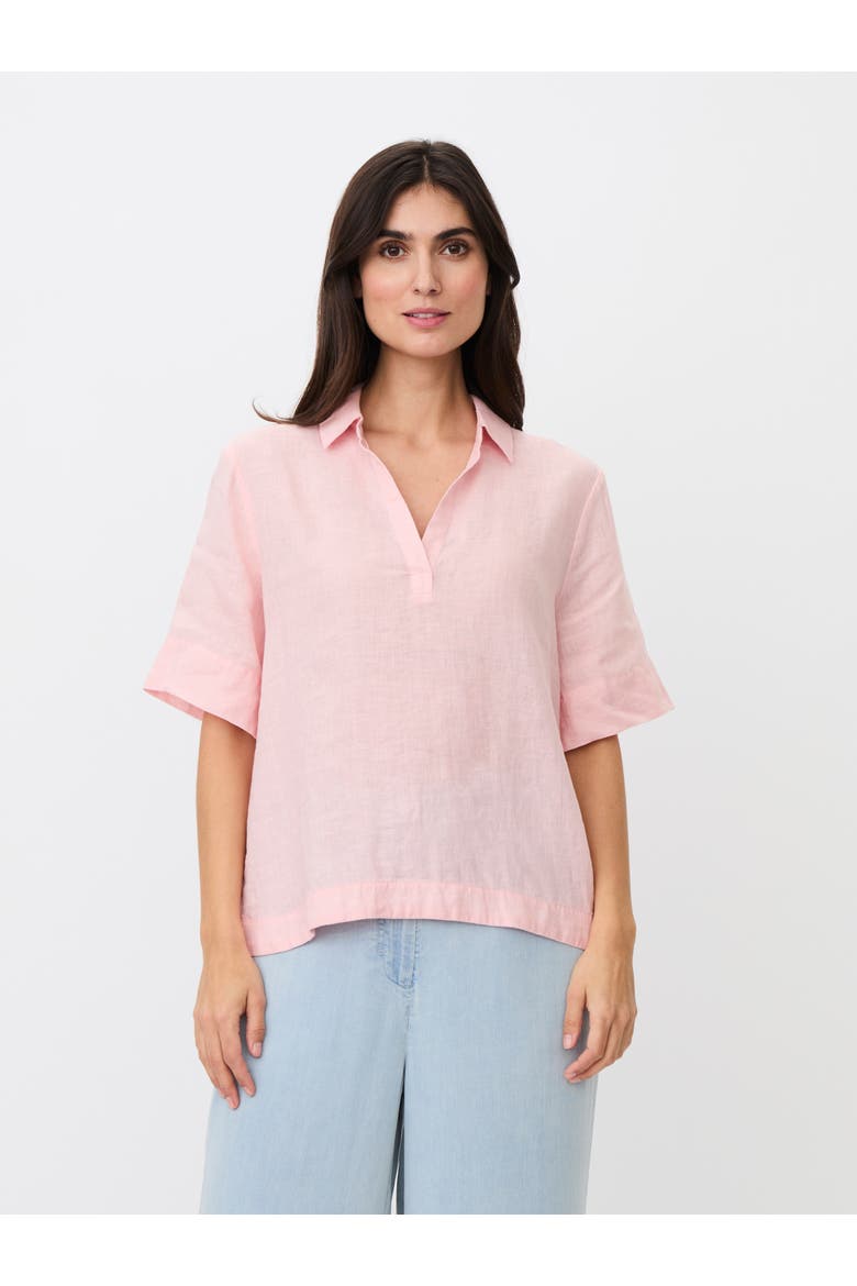 Mabrevia Relaxed Linen Collared Shirt, Main, color, Strawberry Cm