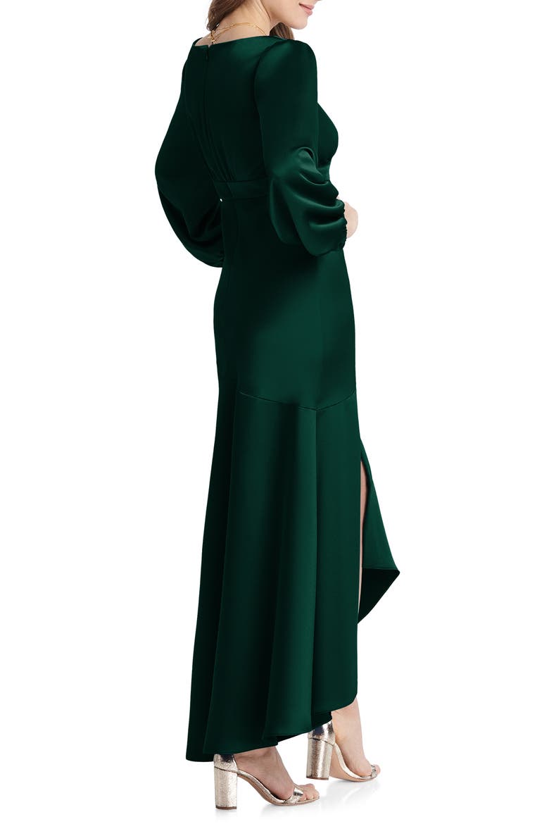 Teagan Long Sleeve Charmeuse High/Low Dress, Alternate, color, EVERGREEN