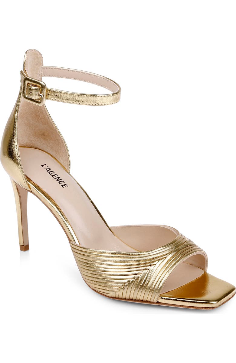 L'AGENCE Cici Ankle Strap Sandal, Main, color, Gold Leather