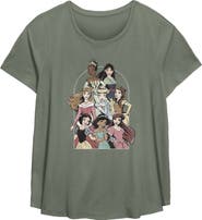 Disney Women's Frame Princesses Short Sleeve Scoop Hem T-Shirt